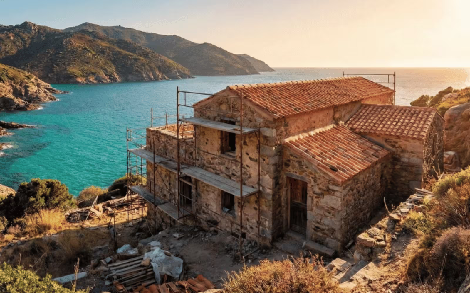 Rénovation intérieure de luxe d'une bergerie en pierre en Corse-du-Sud